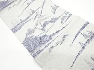 リサイクル　手織り真綿紬抽象山並風景模様織出し名古屋帯